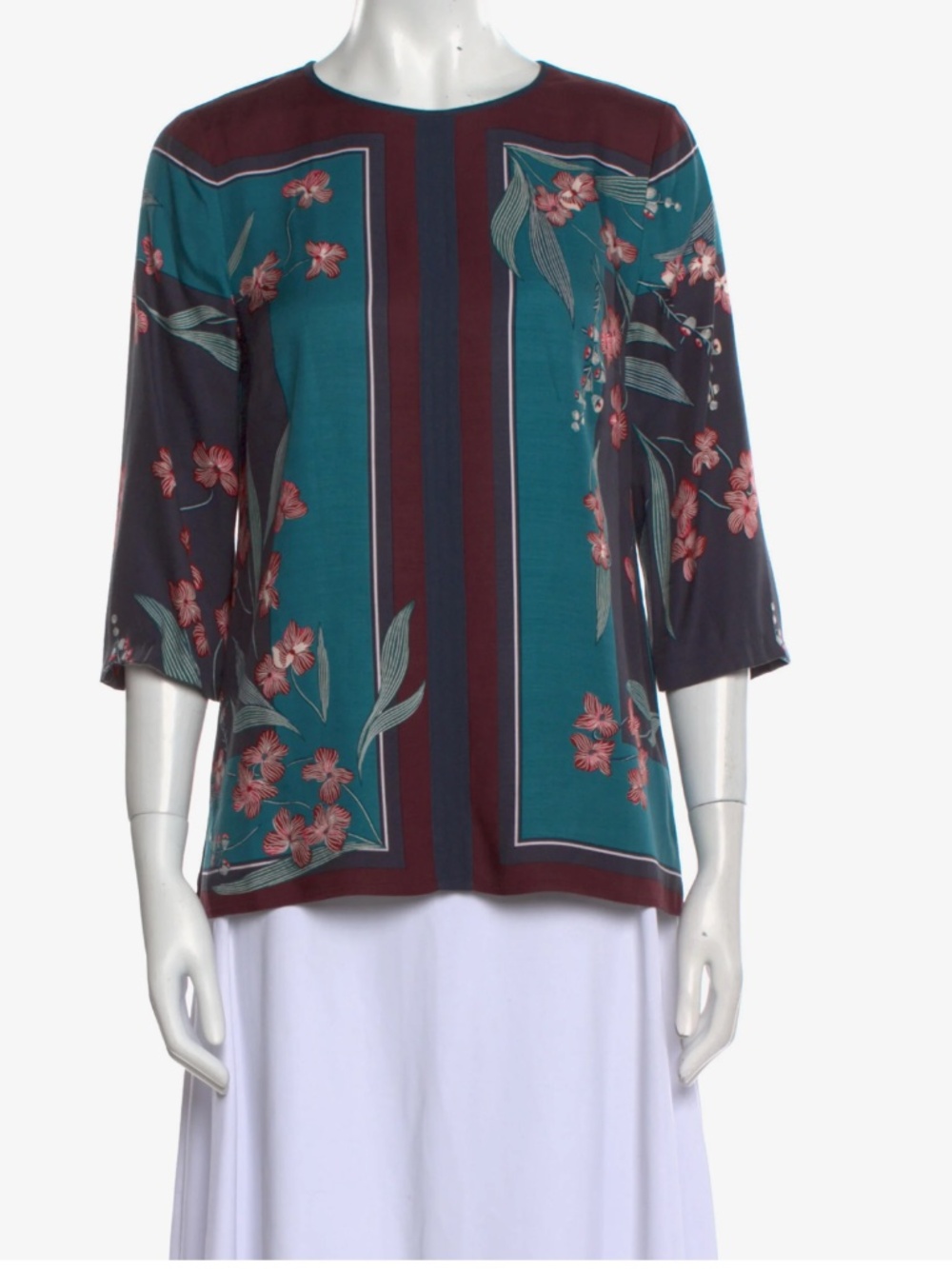 Hobbs London Floral Print Three-Quarter Sleeve Blouse